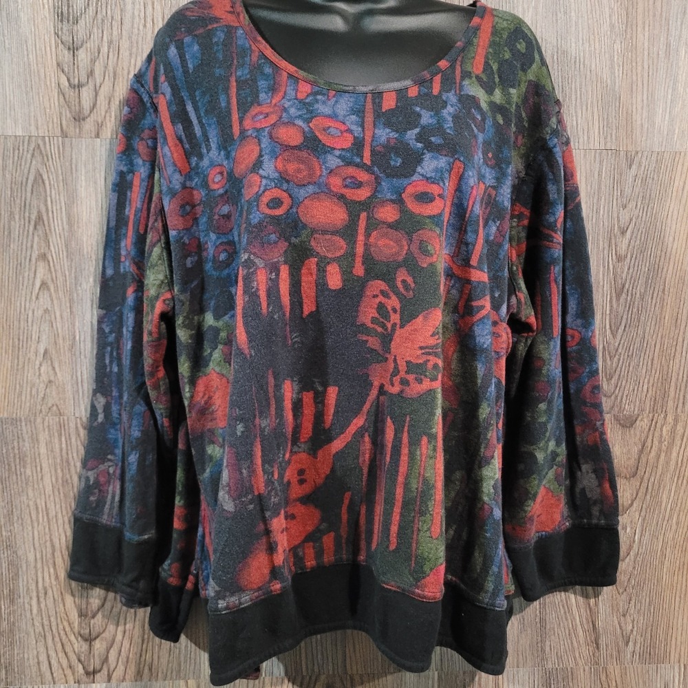 Parsley & Sage Knit T-Shirt Size 2X Abstract Dark Moody Art to Wear 3/4 Sleeve